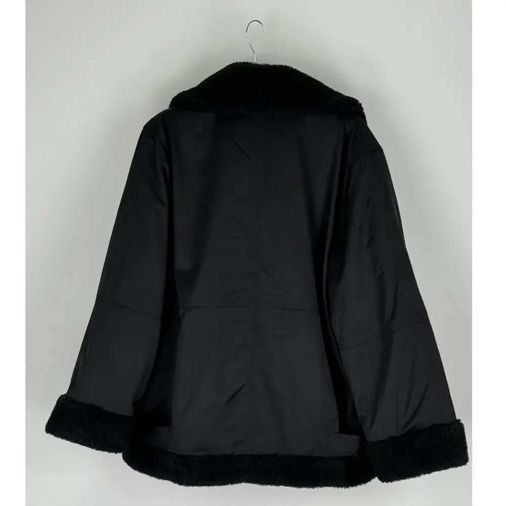 & Other Stories Stockholm Aviator Jacket Womens Large Black New Faux Shearling - Picture 14 of 16